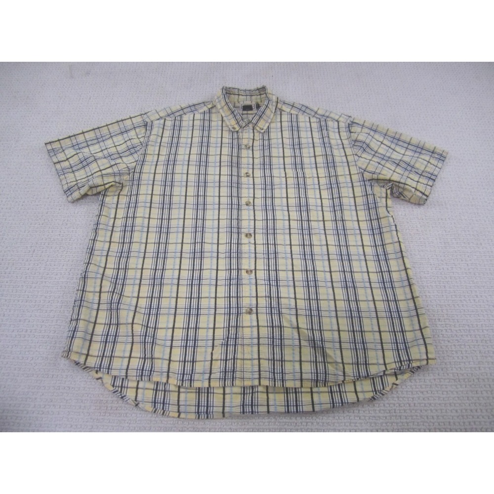Arizona Shirt Mens XL Yellow Blue Short‎ Sleeve Button Down Casual Collared